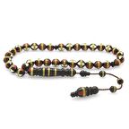 Sistemli Kırmızı-Beyaz Mine Dolgulu Pirinç Sarmal Küre Kesim Kuka Tesbih