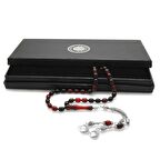 Kararmaz Metal Ayyıldız Püsküllü  Arpa Kesim Kırmızı-Siyah Ateş Kehribar Tesbih