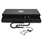 Kararmaz Metal Ayyıldız Püsküllü Arpa Kesim Lacivert Sıkma Kehribar Tesbih