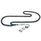 Kararmaz Metal Su Damlası Püsküllü Küre Kesim Süzme Turkuaz-Siyah Ateş Kehribar 99'luk Tesbih