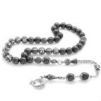 Kararmaz Metal Püsküllü Küre Kesim İsim Yazılı Hematit Doğaltaş Tesbih