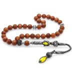 1000 Ayar Gümüş Kazaz Püsküllü Küre Kesim Kahverengi Yıldız Taşı Doğaltaş Tesbih