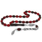 Kararmaz Metal Halat Püsküllü Arpa Kesim Kırmızı-Siyah Ateş Kehribar Tesbih