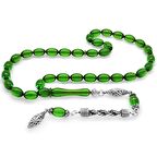 Kararmaz Metal Halat Püsküllü Arpa Kesim Yeşil Ateş Kehribar Tesbih