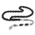 925 Ayar Gümüş Püsküllü Gümüş Zigzag İşlemeli Arpa Kesim Rus Oltu Tesbih