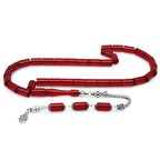 925 Ayar Gümüş Püsküllü Kesme Kesim Kırmızı Ateş Kehribar Tesbih