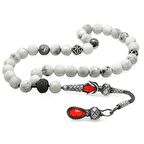 1000 Ayar Gümüş Kazaz Püsküllü Küre Kesim Fasetalı Havlit Doğaltaş Tesbih