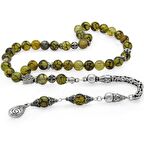 Koleksiyonluk 925 Ayar Gümüş Püsküllü Küre Kesim Damarlı Akik Doğaltaş Tesbih