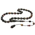 Sistemli Arpa Kesim Sedefli Siyah-Sarı Renkli Colorful Katalin Tesbih