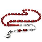 Ayyıldız Kararmaz Metal Püsküllü Arpa Kesim Bayrak Kırmızısı Ateş Kehribar Tesbih