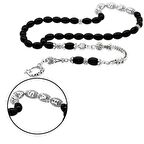 Kararmaz Metal Püsküllü Arpa Kesim Metal İsim Yazılı Oniks Doğaltaş Tesbih