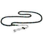 Kararmaz Metal Su Damlası Püsküllü Küre Kesim Mavi-Siyah Sıkma Kehribar 99'luk Tesbih