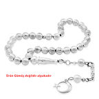 Helezon Tasarım Kalem İşçilikli Ayyıldız Püsküllü Küre Kesim Gümüş Renk Alpaka Tesbih