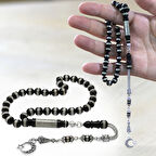 Kararmaz Metal Ayyıldız Püsküllü Metal Sarmal Silindir Kesim Siyah Kuka Tesbih