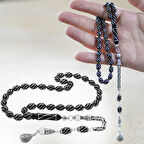 925 Ayar Gümüş Kral Zincir Püsküllü Gümüş Çeşm-i Bülbül İşlemeli Arpa Kesim Erzurum Oltu Taşı Tesbih