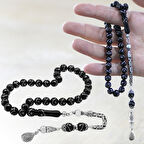 925 Ayar Gümüş Kral Zincir Püsküllü Gümüş İşlemeli Küre Kesim Erzurum Oltu Taşı Tesbih