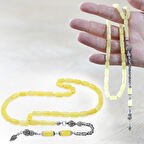 925 Ayar Gümüş Kral Zincir Püsküllü Kapsül Kesim Soft Sarı Doğal Damla Kehribar Tesbih