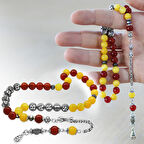 Kararmaz Metal Arnavut Zincir Püsküllü Küre Kesim Kişiye Özel İsim Yazılı Sarı Kırmızı Jade Akik Doğaltaş Taraftar Tesbih