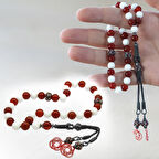 1000 Ayar Gümüş Kazaz Püsküllü Küre Kesim Kırmızı Beyaz Jade Akik Doğaltaş Taraftar Tesbih