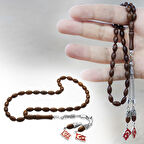 Kararmaz Metal Ayyıldız Püsküllü Koyu Kahverengi Arpa Kesim Kuka Tesbih