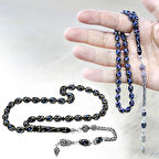 925 Ayar Gümüş Kral Zincir Püsküllü Arpa Kesim Gümüş Firuze İşlemeli Erzurum Oltu Taşı Tesbih