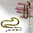 925 Ayar Gümüş Kral Püsküllü Küre Kesim Hafif Fosilli Ihlamur Sarı Doğal Damla Kehribar Tesbih