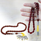 Çubuk Sıkma Kehribar Tesbih - Osmanlı Saray Püsküllü - Koyu Kırmızı Renk - Kapsül Kesim