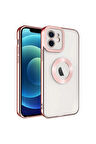Apple iPhone 12 MiNi Kılıf Logo Yeri Açık Kamera Lens Korumalı Renkli Kenarlı Şeffaf Silikon