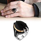 Pençe Tasarım Siyah Oniks Taşlı 925 Ayar Gümüş Erkek Yüzük