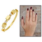 Zirkon Taşlı Sıralı Küp Tasarım Gold Renk 925 Ayar Gümüş Kadın Yüzük