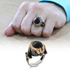 Siyah Oniks Taşlı Zülfikar Detaylı Free Size 925 Ayar Gümüş Erkek Yüzük