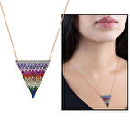 Gökkuşağı Renkli Zirkon Taşlı Üçgen Tasarım 925 Ayar Gümüş Kadın Kolye