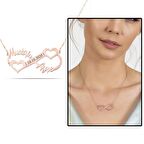 Kişiye Özel İsim/Tarih Yazılı Rose Renk 925 Ayar Gümüş Sonsuzluk-Kalp Kolye