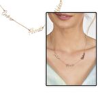 Kişiye Özel Üç İsim Yazılı Rose Renk 925 Ayar Gümüş Kadın Kolye