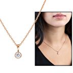 Zarif Tasarım Rose Renk Zirkon Tek Taşlı 925 Ayar Gümüş Kadın Kolye