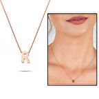 3D Tasarım Rose Renk 925 Ayar Gümüş " R" Harf Kolye