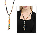 El Yapımı Etnik Ahşap Kombinli Siyah Renk Geçişli Deniz Kabuğu Detaylı Otantik Kolye