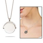 Zirkon Taşlı Yuvarlak Model Silver Renk Kişiye Özel İsim/Harf Yazılı 925 Ayar Gümüş Kadın Kolye