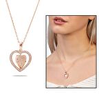 Zirkon Taşlı Kalp Model Rose Renk Kişiye Özel İsim/Harf Yazılı 925 Ayar Gümüş Kadın Kolye