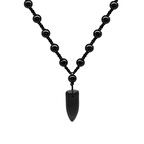 Fildişi Tasarım Siyah Örme İp Zincirli Oniks Taşlı Doğaltaş Erkek Kolye