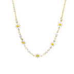 Gold Renk Metal Zincirli İnci Süslemeli Kır Çiçeği Detaylı Kadın Kolye