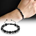 Makrome Örgülü Küre Kesim Oniks-Fasetalı Hematit  Kombinli Doğaltaş Bileklik