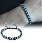 Silindir Kesim Makrome Örgülü Turkuaz Varisit-Hematit Kombinli Doğaltaş Erkek Bileklik