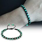 Silindir Kesim Makrome Örgülü Yeşil Varisit-Hematit Kombinli Doğaltaş Erkek Bileklik