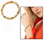 Gold Renk Zirkon Taşlı Tam Tur Çelik Kadın Bileklik