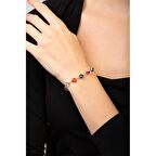 Nazar Boncuğu Detayl Multicolor Rose Renk 925 Ayar Gümüş Kadın Bileklik