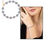 Mavi-Beyaz Zirkon Taşlı Çiçek Model Zarif Tasarım Rose Renk 925 Ayar Gümüş Kadın Bileklik