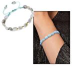 Makrome Örgülü Naturel Kesim Kalsedon Doğaltaş Kadın Bileklik