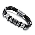 Çok Katmanlı Deri & Çelik Kombinli Retro Tasarım Magnetic Tokalı Avangart Erkek Bileklik