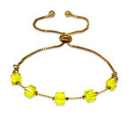 Metal Zincirli Küp Kesim Sarı Kristal Taşlı Asansörlü Kadın Bileklik